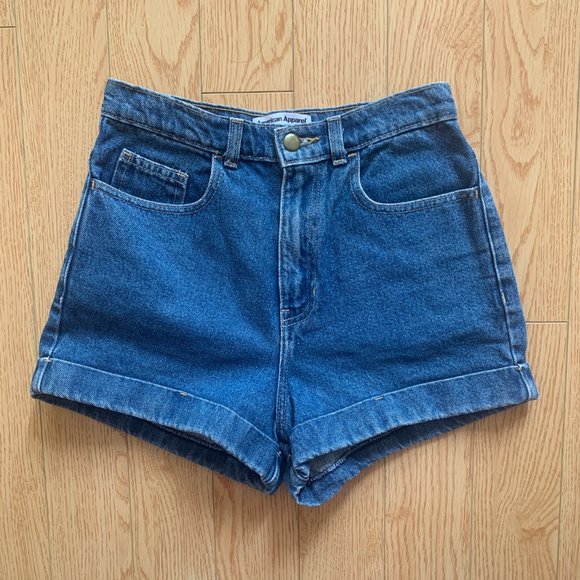 American Apparel High Waist Jean Dark Denim Blue Shorts 27 - Picture 5 of 8
